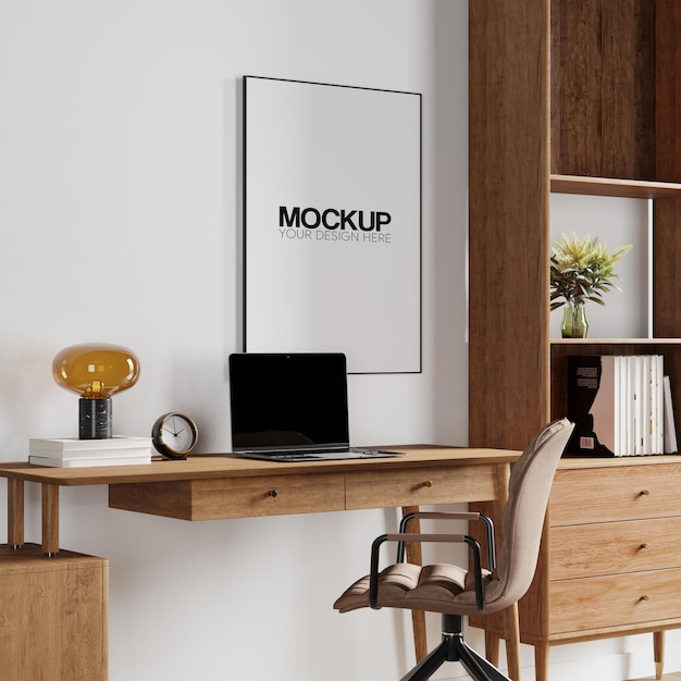 PSD maquette de cadre de maquette de mur intérieur de bureau à domicile nordique