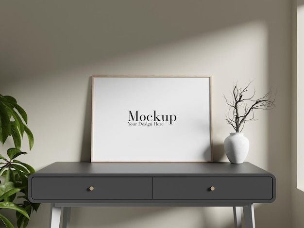 Maquette d'un cadre de peinture moderne avec une décoration végétale d'intérieur