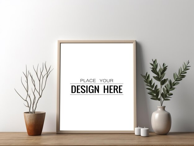 Maquette de cadre photo PSD avec plante d'intérieur