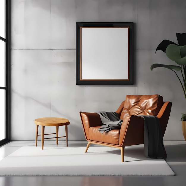 PSD maquette de cadre photo psd suspendu dans un salon moderne ai générée minimaliste