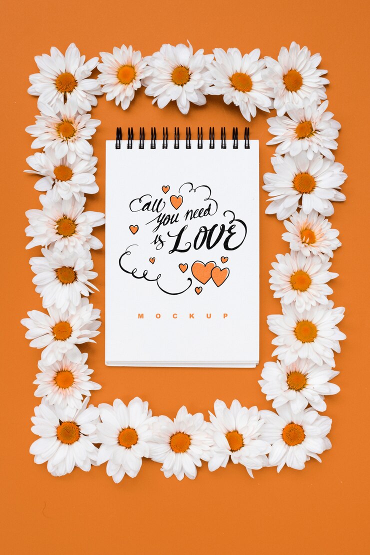 PSD maquette de cahier à spirale pour la saint valentin