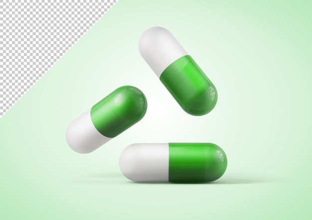 PSD maquette de capsules de médicaments vertes