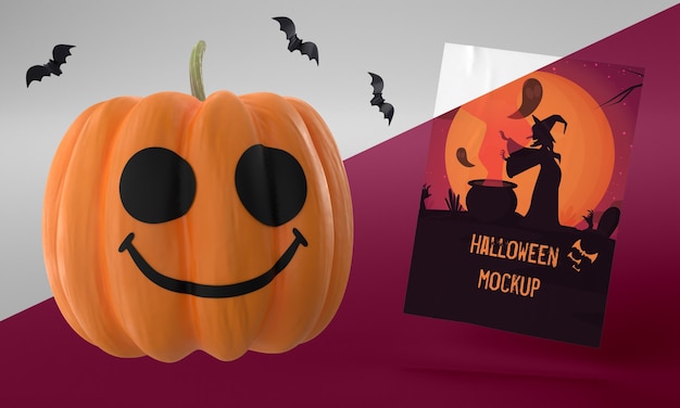 Maquette de carte Halloween avec citrouille smiley