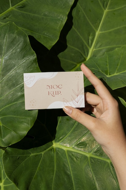 Maquette de carte de visite avec plantes vertes