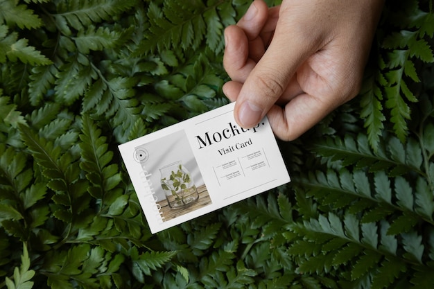 Maquette de carte de visite avec plantes vertes