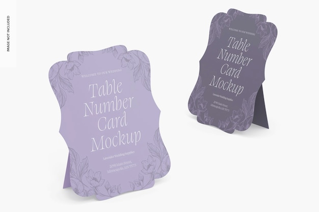 Maquette de cartes de numéro de table, vues gauche et droite