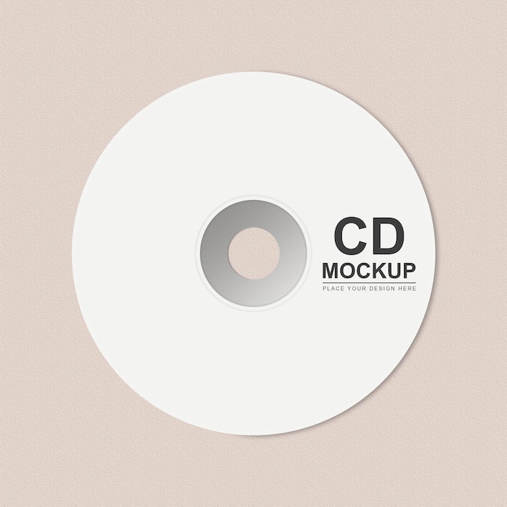 PSD maquette de cd blanc réaliste flatlay étiquette de cd simple maquette vue de dessus sur un élégant fond clair