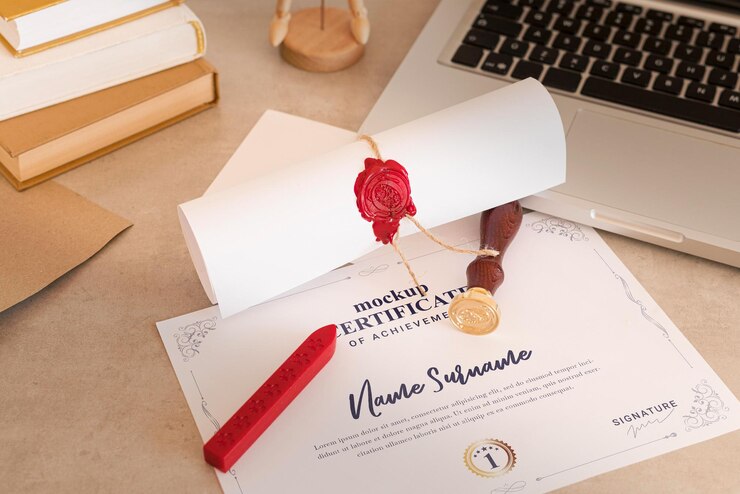 PSD maquette de certificat d'éducation vue haute