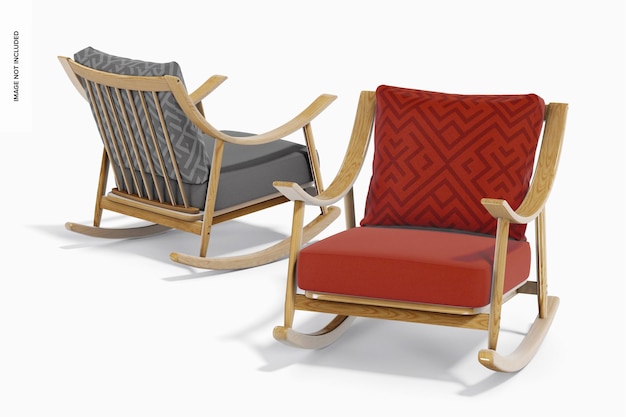 PSD maquette de chaises berçantes en bois, perspective