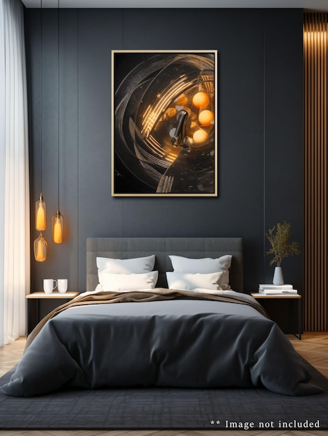 PSD maquette de chambre à coucher style d'intérieur de luxe noir et or