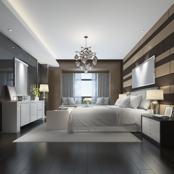 PSD maquette de chambre double moderne et élégante
