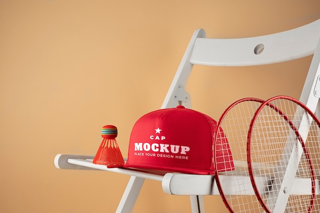 Maquette de chapeau de camionneur avec jeu de badminton