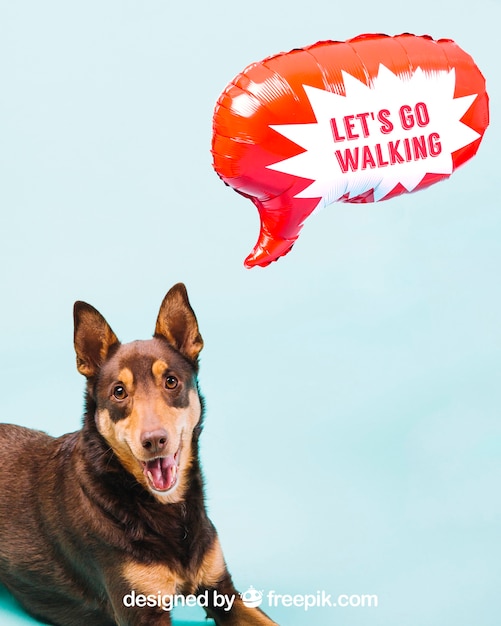 PSD maquette de chien avec ballon de discours