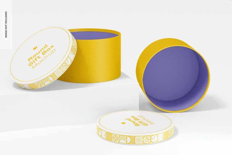 PSD maquette de coffret cadeau rond