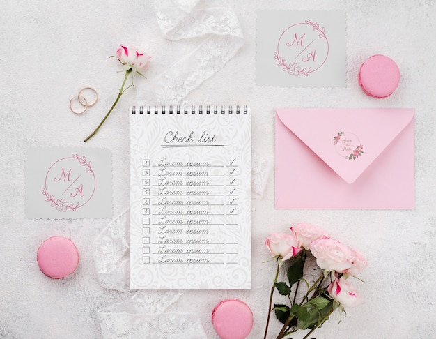 Maquette de concept de mariage avec des macarons