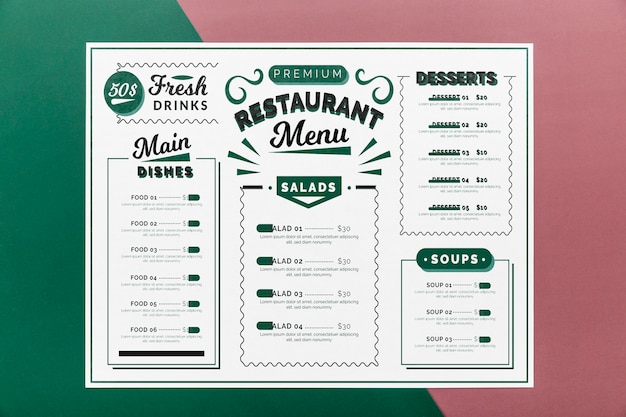 PSD maquette de concept de menu de restaurant