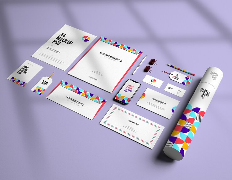 PSD maquette de conception de marque fixe d'entreprise avec des couleurs variables