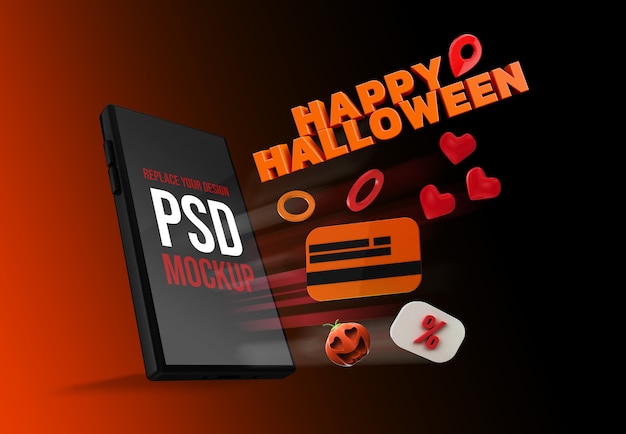 Maquette De Conception De Smartphone Halloween Rendu 3d