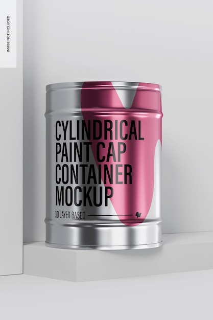 Maquette de conteneur de bouchon de peinture cylindrique, sur podium