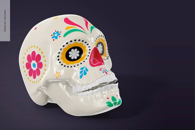 PSD maquette de crâne mexicain du jour des morts, vue de droite