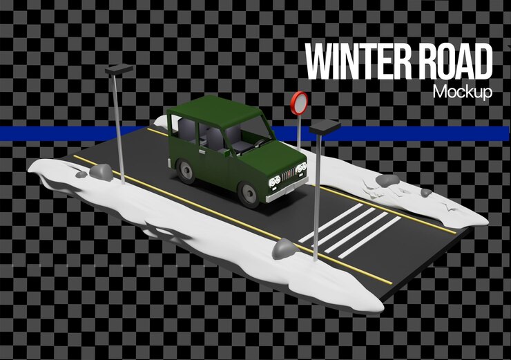 PSD une maquette de dessin animé en 3d de winter road