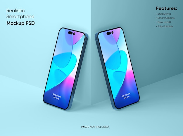 Maquette de deux smartphones 14 pro max pour la marque de l'interface utilisateur de l'application et du site Web 2 téléphones à l'avant et à l'arrière du rendu 3D