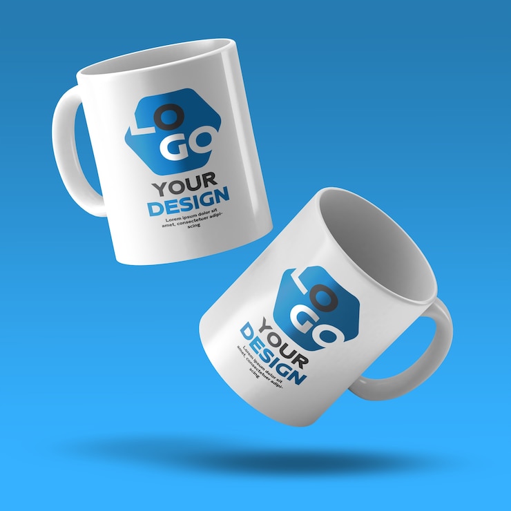PSD maquette de deux tasse à café en céramique blanche