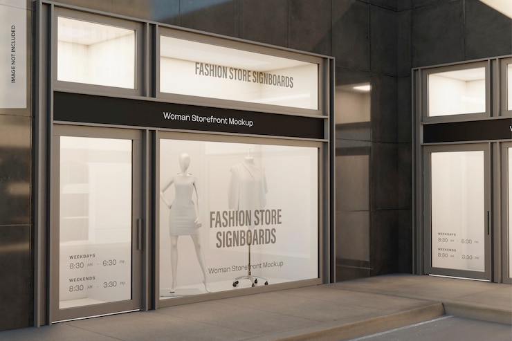 PSD maquette de devanture de magasin pour femmes, vue de gauche