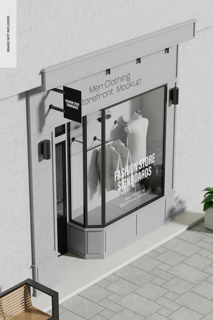 PSD maquette de devanture de magasin de vêtements pour hommes, vue de gauche