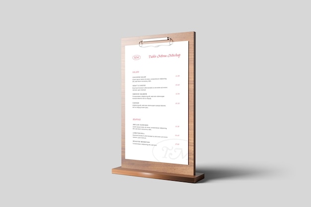 PSD maquette du menu de la table