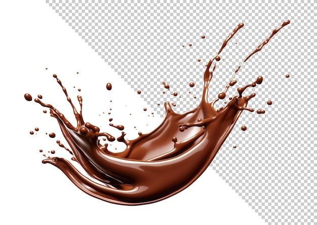Maquette d'éclaboussure de chocolat liquide isolée sur fond blanc