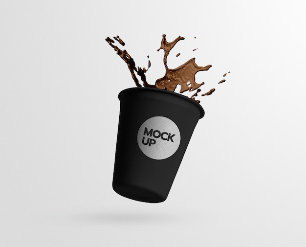 Maquette D'éclaboussure De Tasse De Papier Café Noir