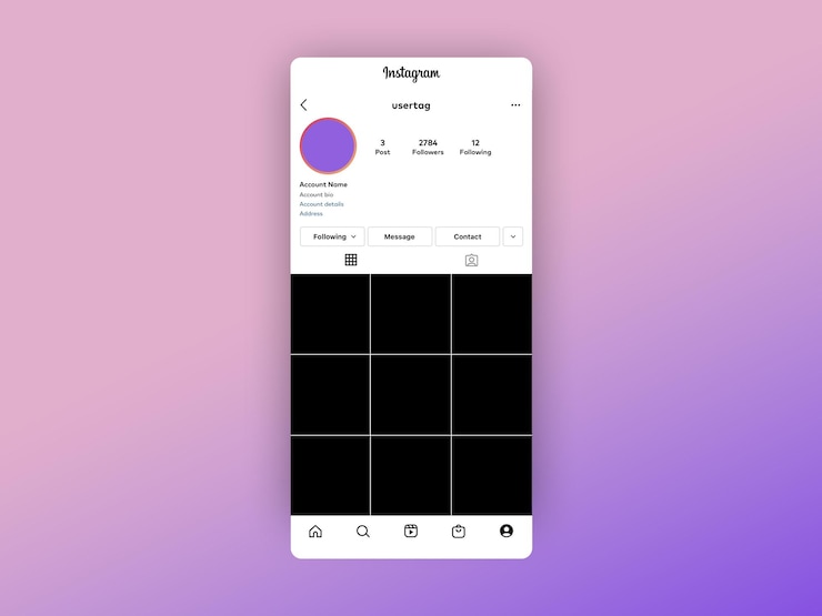 PSD maquette d'écran d'interface utilisateur de profil instagram ig gratuite entièrement modifiable