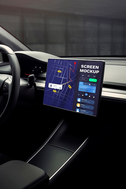 PSD maquette d'écran à l'intérieur d'une voiture