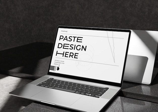 Maquette d'écran d'ordinateur portable pour la présentation de l'identité de la marque