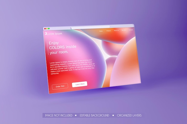 PSD maquette d'écran d'ordinateur pour la vitrine de présentation de conception de site web