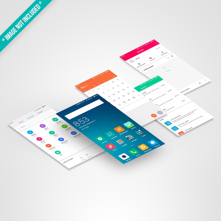 PSD maquette d&#39;écran de smartphone de cinq