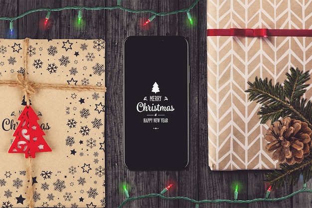 PSD maquette d'écran de smartphone avec la conception de noël