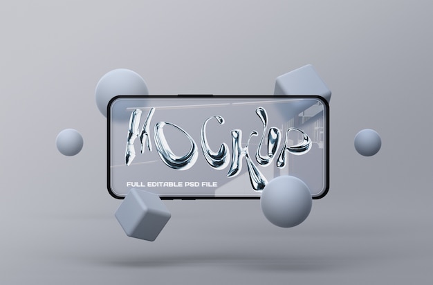 Maquette d'écran de smartphone dans le style glassmorphisme avec des formes géométriques