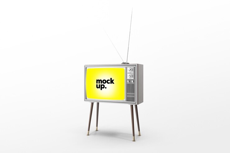 PSD maquette d'écran de télévision avec un écran jaune