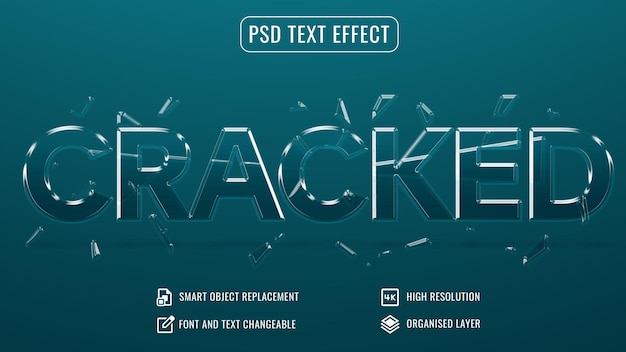 PSD maquette d'effet de texte de crack avec fond bleu océan personnalisable