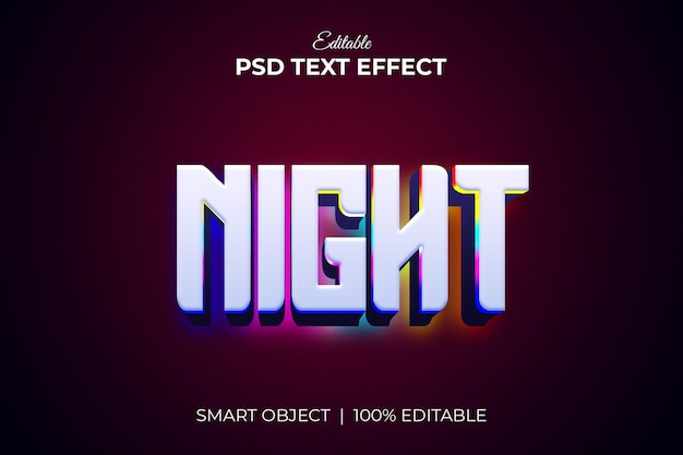 Maquette d'effet de texte modifiable 3d de nuit colorée