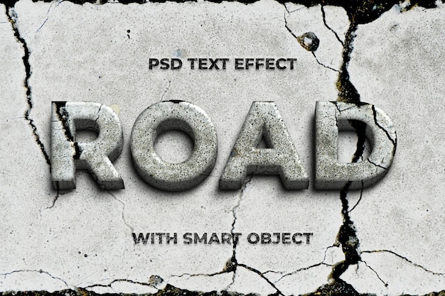 PSD maquette d'effet de texte de texture de route d'asphalte fissuré