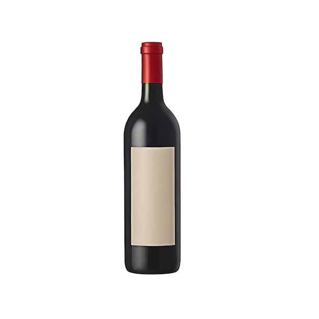Une maquette élégante d'une bouteille de vin rouge avec une étiquette blanche et un fond transparent