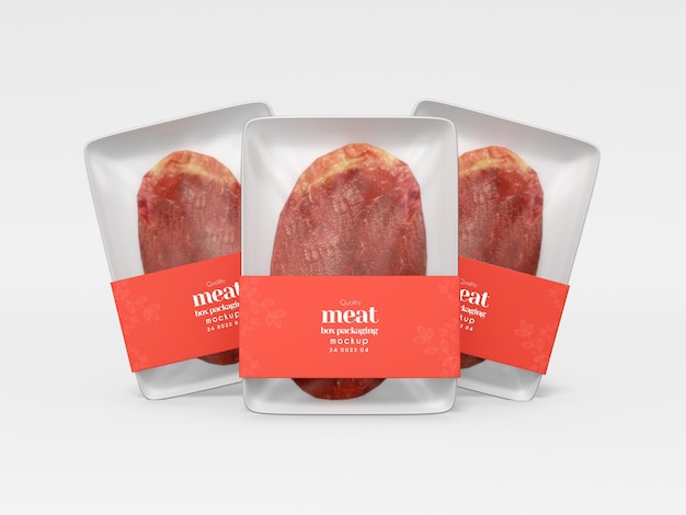 PSD maquette d'emballage de boîte de plateau de viande congelée