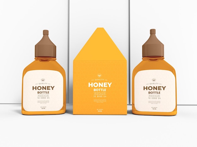PSD maquette d'emballage de bouteille de miel brillant
