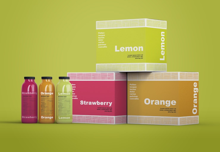 PSD maquette d'emballage de smoothies rafraîchissante et colorée