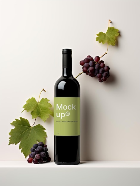 PSD maquette d'étiquette de bouteille de vin et de raisin