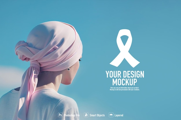 PSD maquette de femme avec turban rose pour la journée du cancer