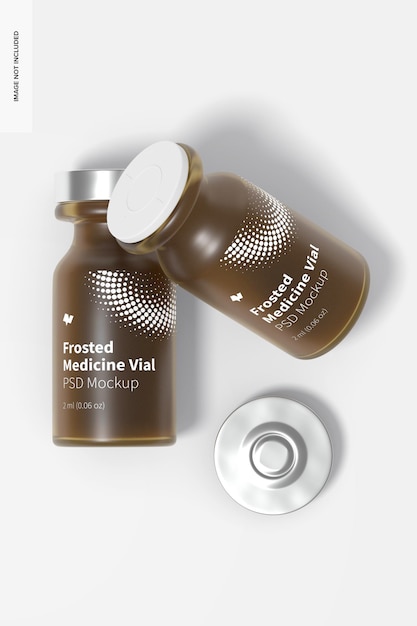 Maquette de flacons de médicaments en verre givré de 2 ml, vue de dessus
